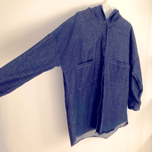 OAK + FORT Jackets & Blazers - Noul (Oak and Fort) dark wash denim shirt/jacket shacket with hood